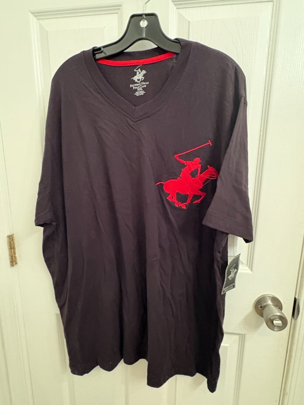 Beverly Hills Polo Club Black Cotton V Neck Tee Big Logo size XXL NEW with TAGS